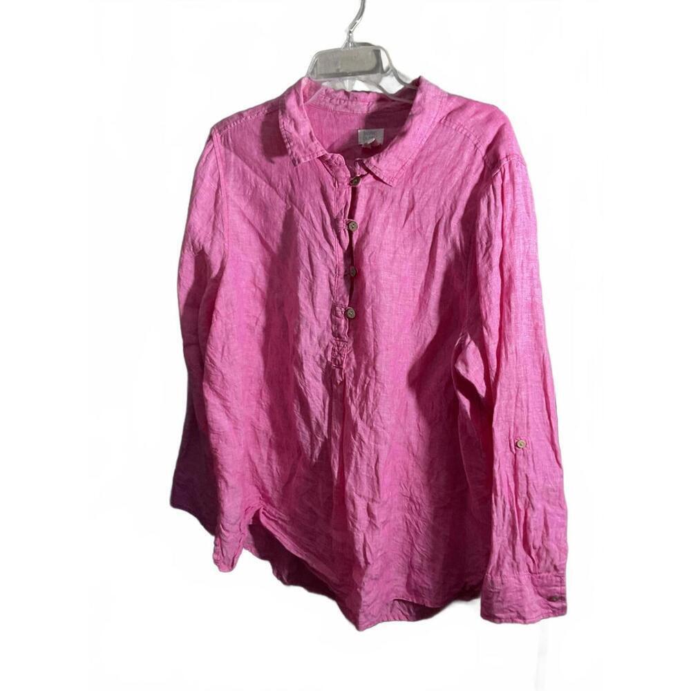Sigrid Olsen Pink Linen Button-Up Shirt 2X